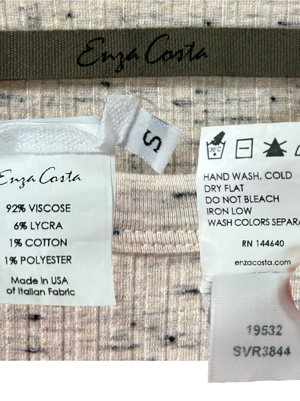 Enza Costa Women's  'Baseball Crew' Long Sleeve Top Ribbed, Natural Beige, Small - Picture 5 of 11